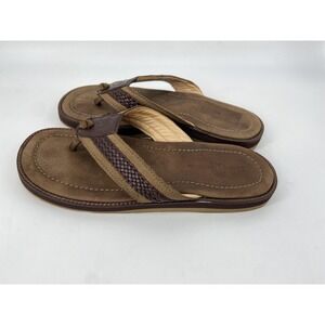 Tommy Bahama Sandals Shoes Mens 10 Brown Anchors Away Thong Flip Flop Leather